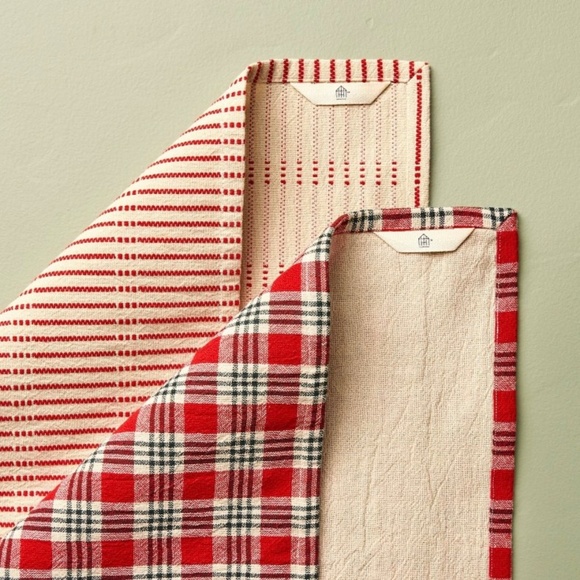 Set of 2 Holiday Kitchen Towels Red Gingham/Striped - Hearth & Hand Magnolia - Picture 3 of 7
